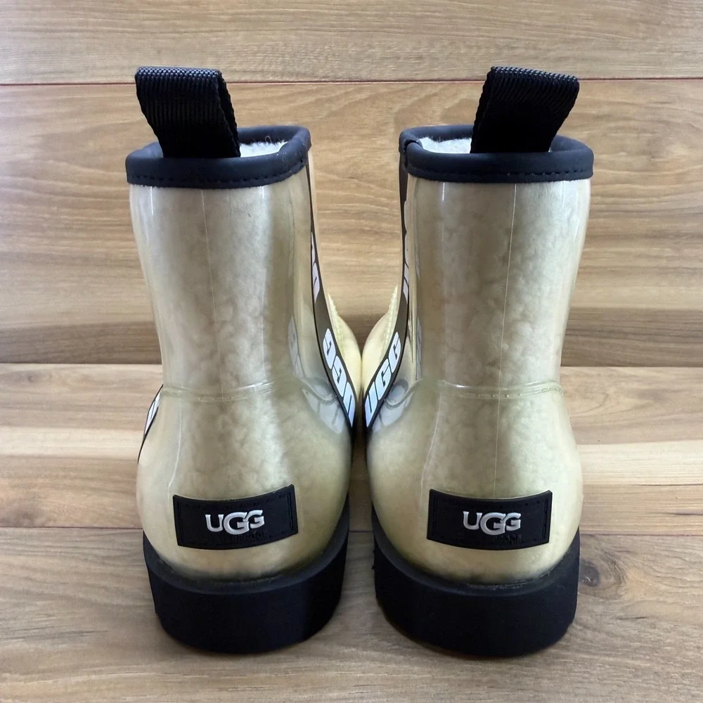 UGG Classic Clear Mini Boots Womens 9 Sherpa Shearling Fur Lined Black Jelly